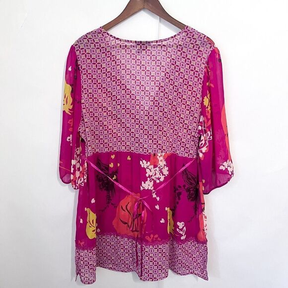 Lane Bryant Women's Blouse Tunic Semi Sheer Size 18/20 Mixed Print Pink Colorful - Picture 2 of 8